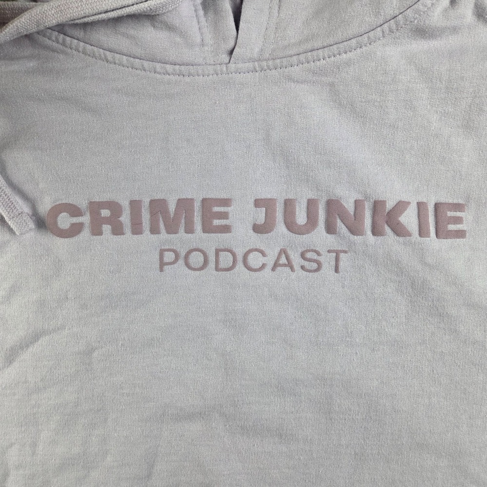 Crime Junkie Podcast Hoodie Sweater Womens Small Lilac Long Sleeve Pullover - Picture 3 of 9